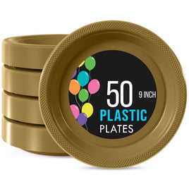 9 in. Gold Plastic Plates 50 Ct.