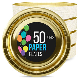 9 in. Reflective Gold Paper Plates - 50 Ct.