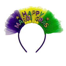 Happy Mardi Gras Purple, Green, and Gold Tulle Headband