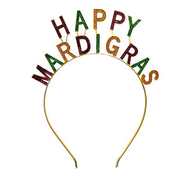 Happy Mardi Gras Enamel Headband in Purple, Green, and Gold Glitter