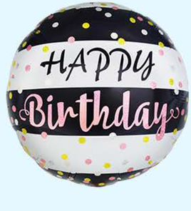 18" HAPPY BIRTHDAY BLACK & PINK