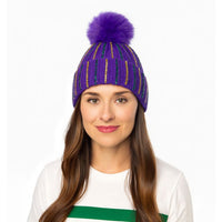 Mardi Gras Jeweled Striped Beanie