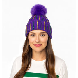 Mardi Gras Jeweled Striped Beanie