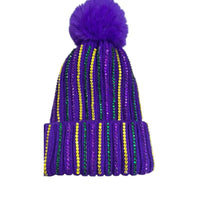 Mardi Gras Jeweled Striped Beanie