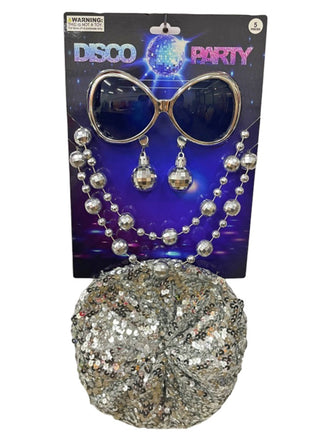 Disco Party Accessory Kit Silver Sequin