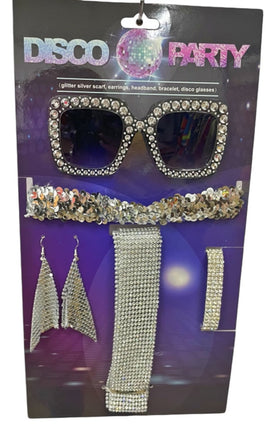 Disco Party Accessory Kit Silver Rhinestone