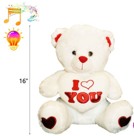 16" White Teddy Bear w/ Light & Sound