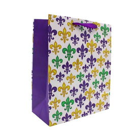 10" x 12" Mardi Gras Fleur De Lis Gift Bag with Gold Foil