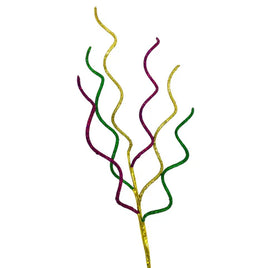 25" Mardi Gras Purple, Green, and Gold Glittered Curly Twig Spray