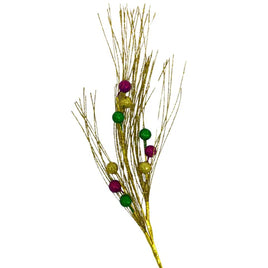 29" Purple, Green, and Gold Mardi Gras Glittered Ball and Wisps Spray