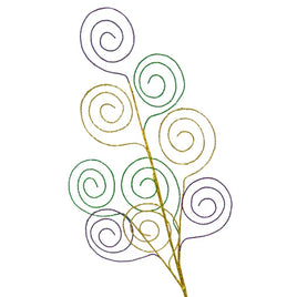 30" Purple, Green and Gold Mardi Gras Glittered Fern Leaf Spray