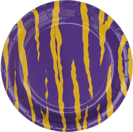 9" Purple & Gold Tiger Stripe Paper Plates 8 ct.