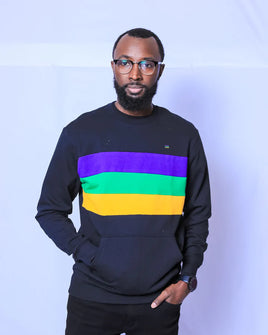 Black Chest Stripe Adult Pullover Crewneck Sweatshirt