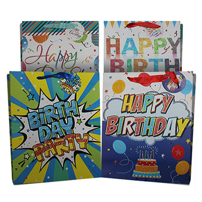 Extra Large Birthday Gift Bag with Glitter (Assorted Styles)