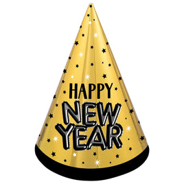 Happy New Year Cone Hat - Black, Silver, Gold 1 ct.