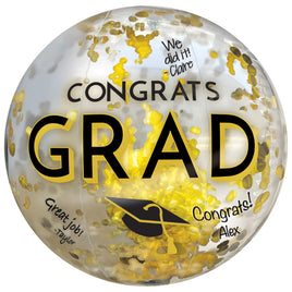 Congrats Grad Beach Ball w/  Confetti - Black, Silver, Gold