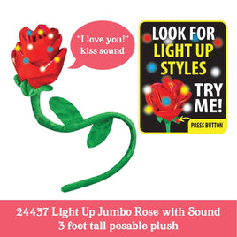 Plush Jumbo Light Up Rose w/Sound Valentines Bulk Assortment