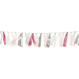 6 ft. Luminous Tulle Ribbon Garland- Silver/Pink