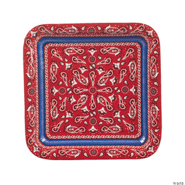 Red Bandana Square Dinner Paper Plates 8 ct.