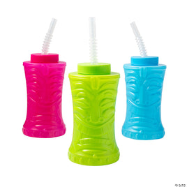 Tiki Plastic Cups with Lid & Straw