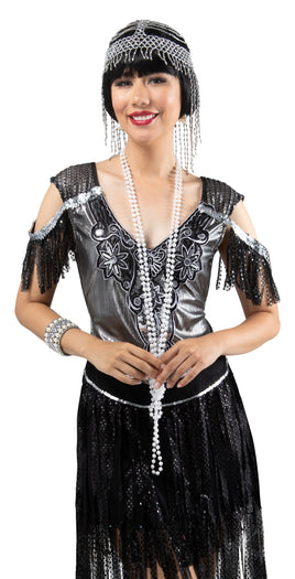 Roaring 20's Beaded Headpiece-Silver