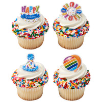Happy Birthday Assorted Cupcake Rings 12 ct.