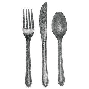 Glittered Silver Glitz Assorted Cutlery 24 ct.