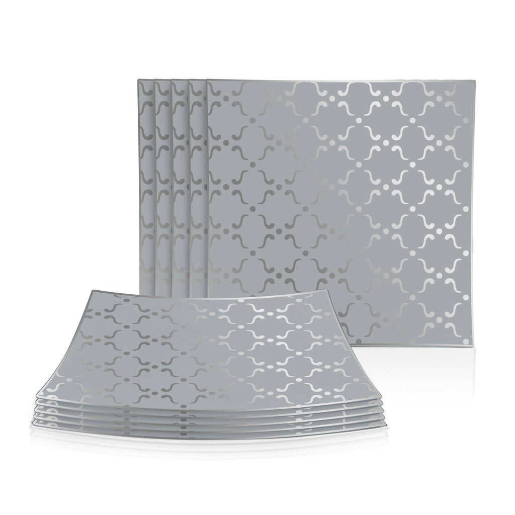 Grey • Silver Pattern Plastic Plates | 10 Plates
