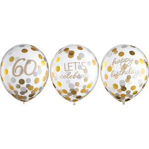 Golden Age Birthday 60th Latex Confetti Balloon