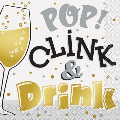 Pop  Click  and Drink New Year Beverage Napkins  16ct