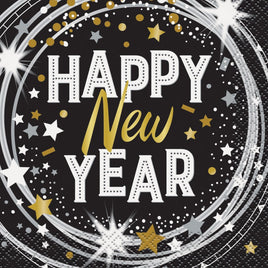 Black & Gold Happy New Year Beverage Napkins  16ct