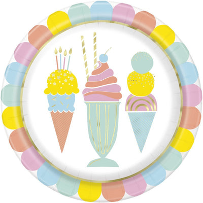 Pastel Ice Cream Round 9 Dinner Plates  8ct - Foil Stamping