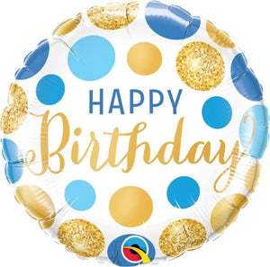18" BIRTHDAY BLUE AND GOLD DOTS FOIL BALLOON