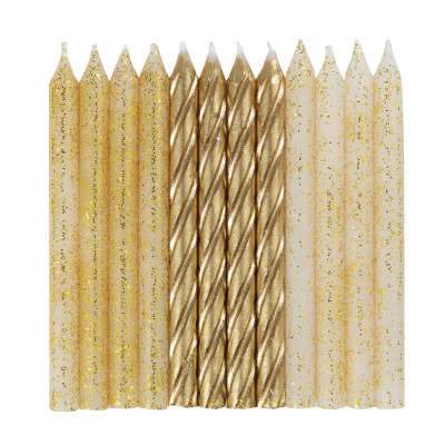 Glitter and Gold Spiral Birthday Candles - Assorted 24ct