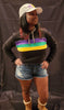 Black Crop Pullover Hoodie with Purple, Green and Gold Stripes