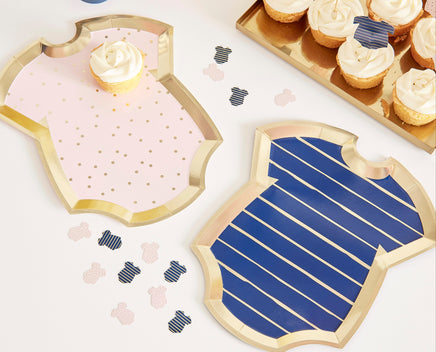Gold Foiled Pink and Navy Baby Grow Shaped Mixed Plates