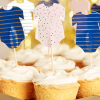 Gold Foiled Pink and Navy Baby Grow Cupcake Toppers 