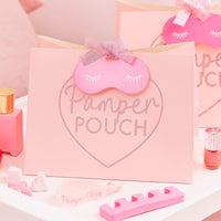 Pink Glitter Pamper Pouch with Eye Mask Shaped Tag 