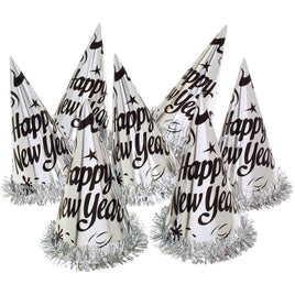 Silver Happy New Year Hat w/Tinsel