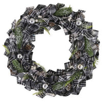 16" Black and White Buffalo Plaid Wreath Christmas Accent