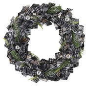 16" Black and White Buffalo Plaid Wreath Christmas Accent