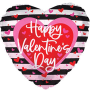 18" Valentine Hearts and Stripes Black Heart Shaped Foil Balloon