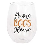 Halloween "More Boos Please" Plastic Stemless Wine Glass