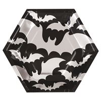 Silver Bats Halloween Hexagonal 8.25 Dessert Plates  8ct - Foil Stamping
