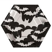 Silver Bats Halloween Hexagon Shaped 9.25 Dinner Plates  8ct - Foil Stamping