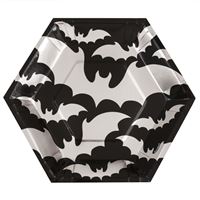 Silver Bats Halloween Hexagon Shaped 9.25 Dinner Plates  8ct - Foil Stamping
