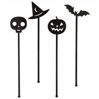 Plastic Black Halloween Drink Stirrers  8ct