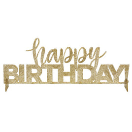 Gold Foil Flecked Happy Birthday" Clear Acrylic Centerpiece"