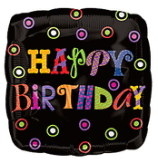 18" Happy Birthday Black Dots Foil Balloon
