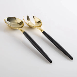 Black/Gold Plastic Serving Forks, Spoons Set